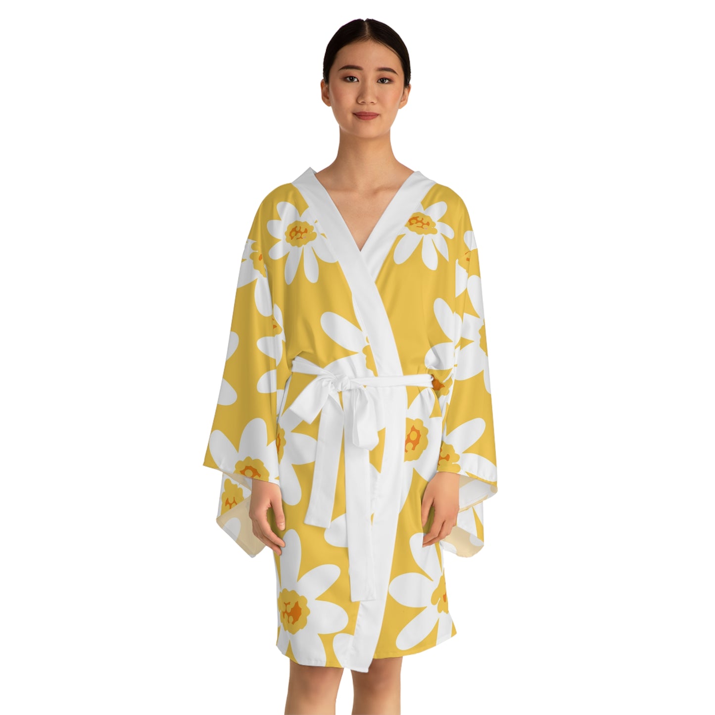 Kimono Robe - Retro Daisy Print by Ally Hunt