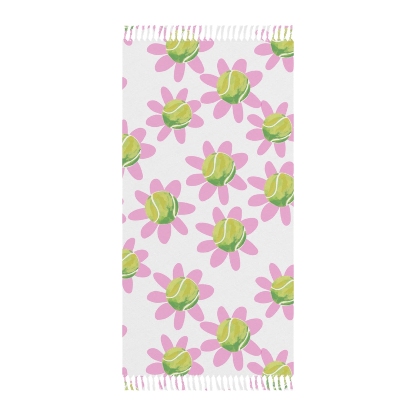 Boho Tennis Floral Beach Towel - Pink & Green Daisy Pattern, Lightweight Beach Cloth