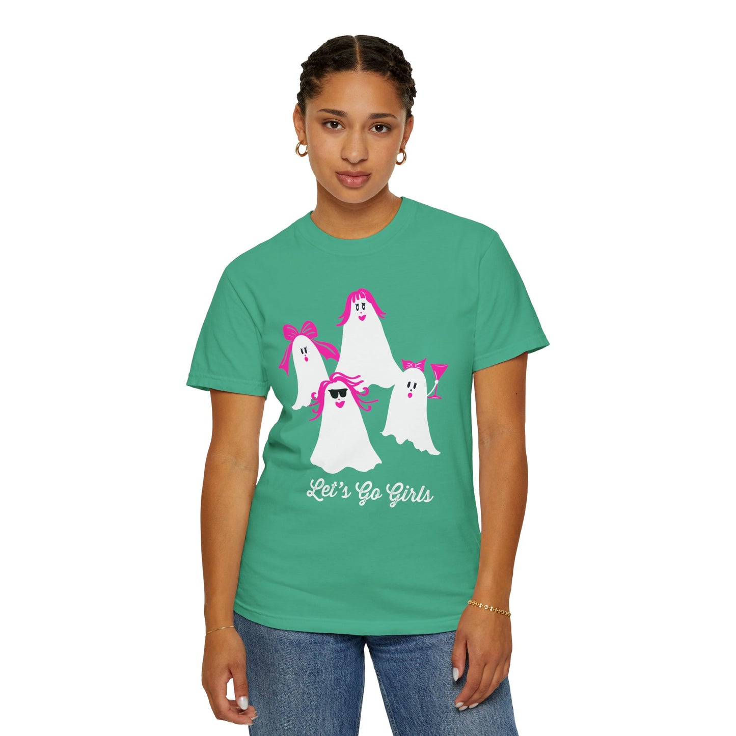 "Let's Go Girls"  Spooky Chic T-Shirt, Halloween Fashion, Pink Ghost-Inspired Tee, Cute Casual Wear, Unisex Graphic Shirt, Trendy Fall Style