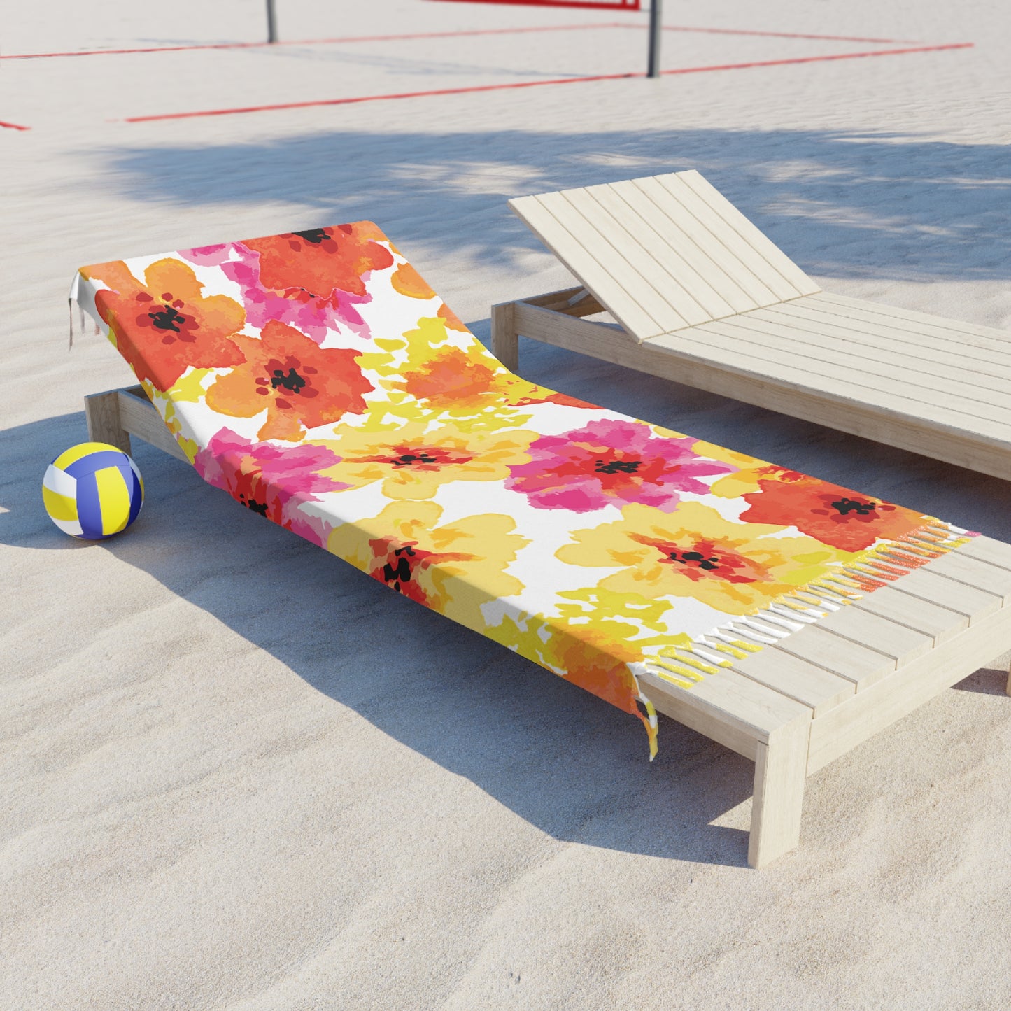 Boho Floral Beach Towel — Watercolor Pink & Orange Floral Turkish Towel