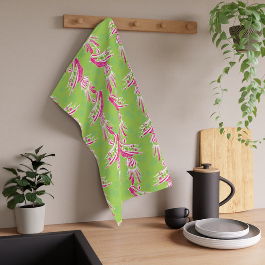 Vibrant Pink and Green Tassel Bird Tea Towels, Kitchen Decor, Gift for Bird Lovers, Eco-Friendly Home, Spring & Summer Kitchen Accessories