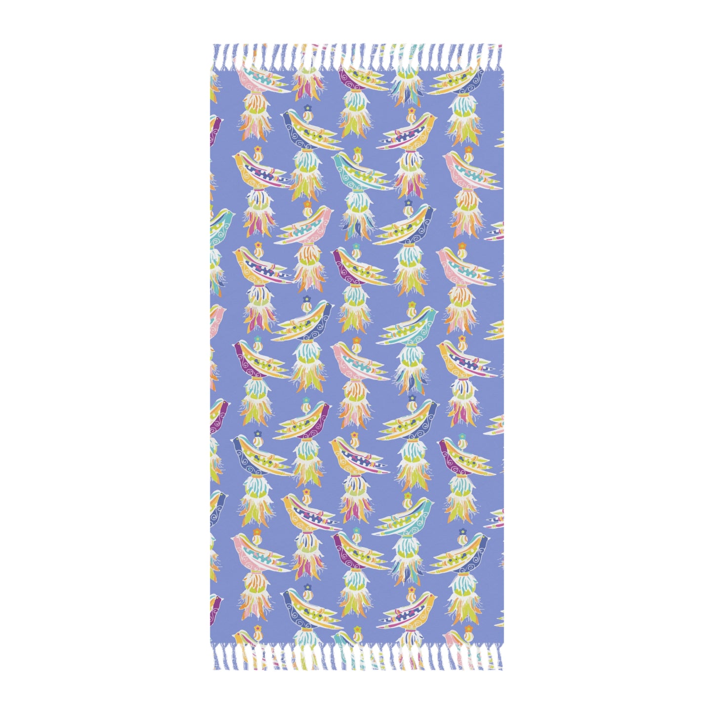 Boho Surf Beach Towel — Pastel Periwinkle with Tassels & Bird Fringe