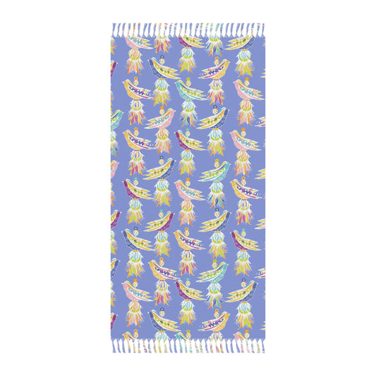 Boho Surf Beach Towel — Pastel Periwinkle with Tassels & Bird Fringe