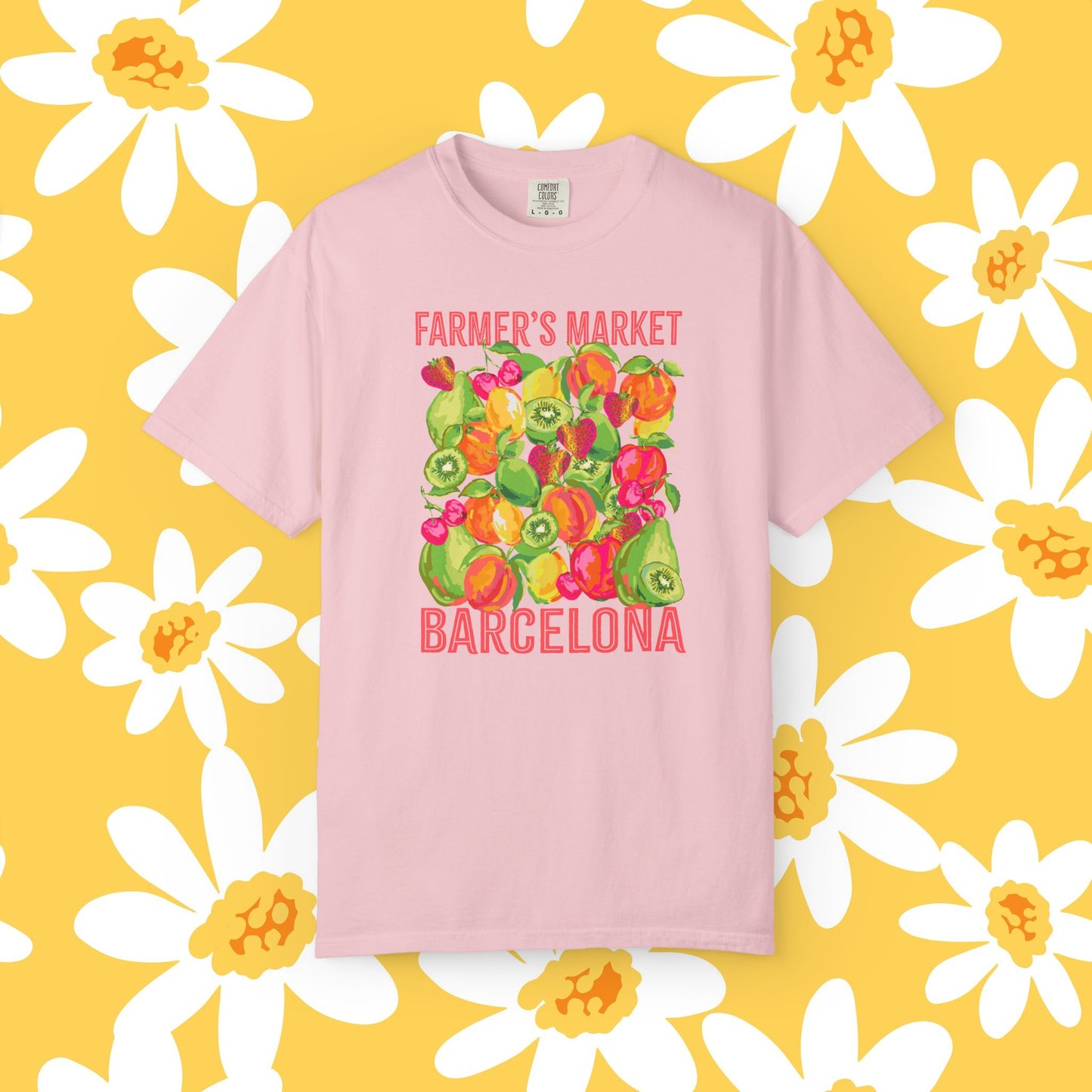Barcelona Farmers Market T-Shirt | Unisex Garment-Dyed Tee, Cute Summer Style, Gift for Foodies, Market Lover's Apparel, Barcelona Graphic Tee