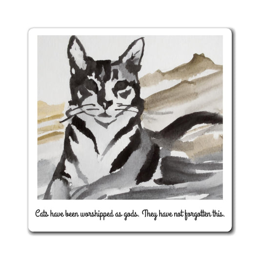 Cat Quote Magnet — "Cats have been worshipped as gods" Watercolor Cat Refrigerator Magnet