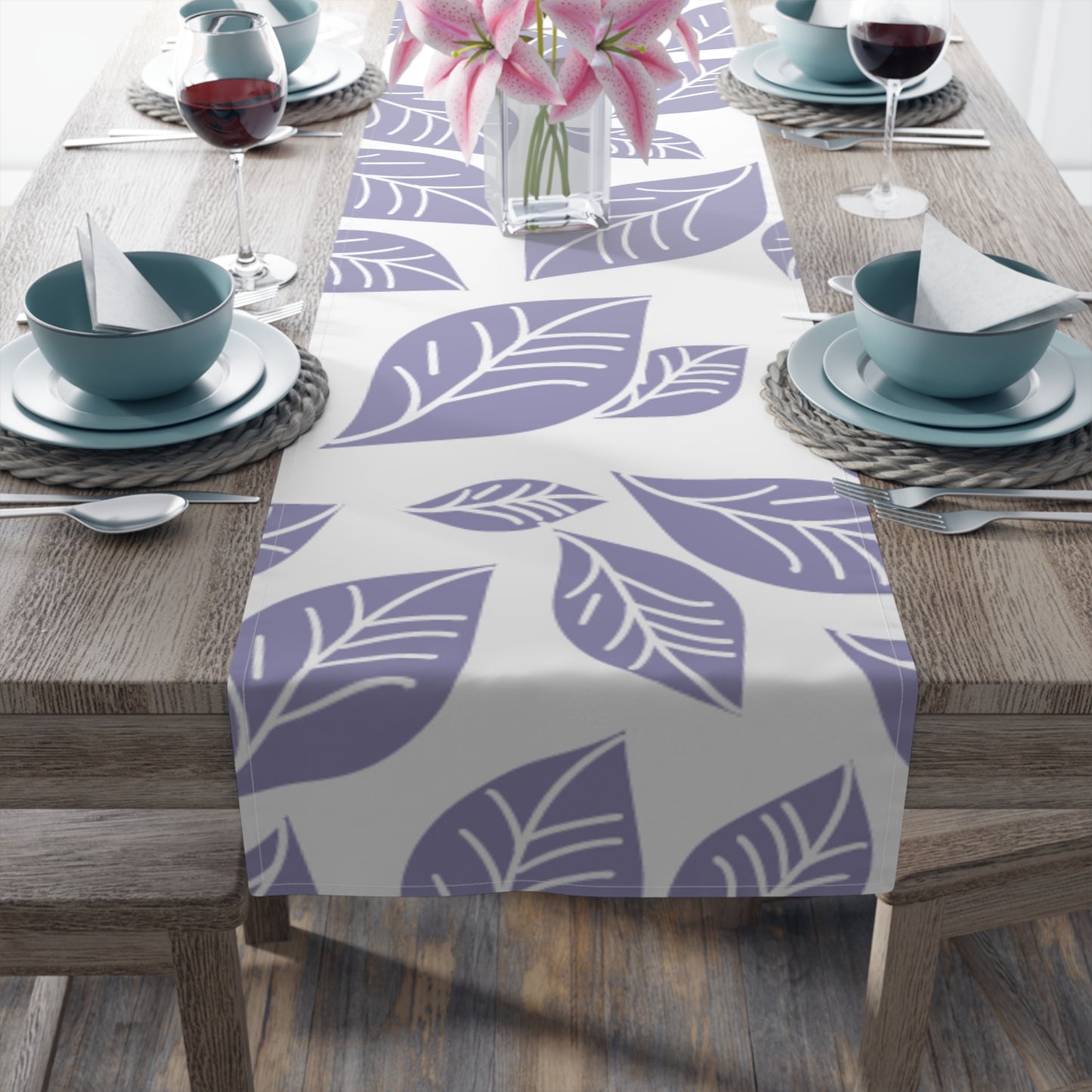 Elegant Lavender Leaf Table Runner | Cotton Poly Decor for Home, Dining, Events, Spring, Seasonal Celebrations, Wedding