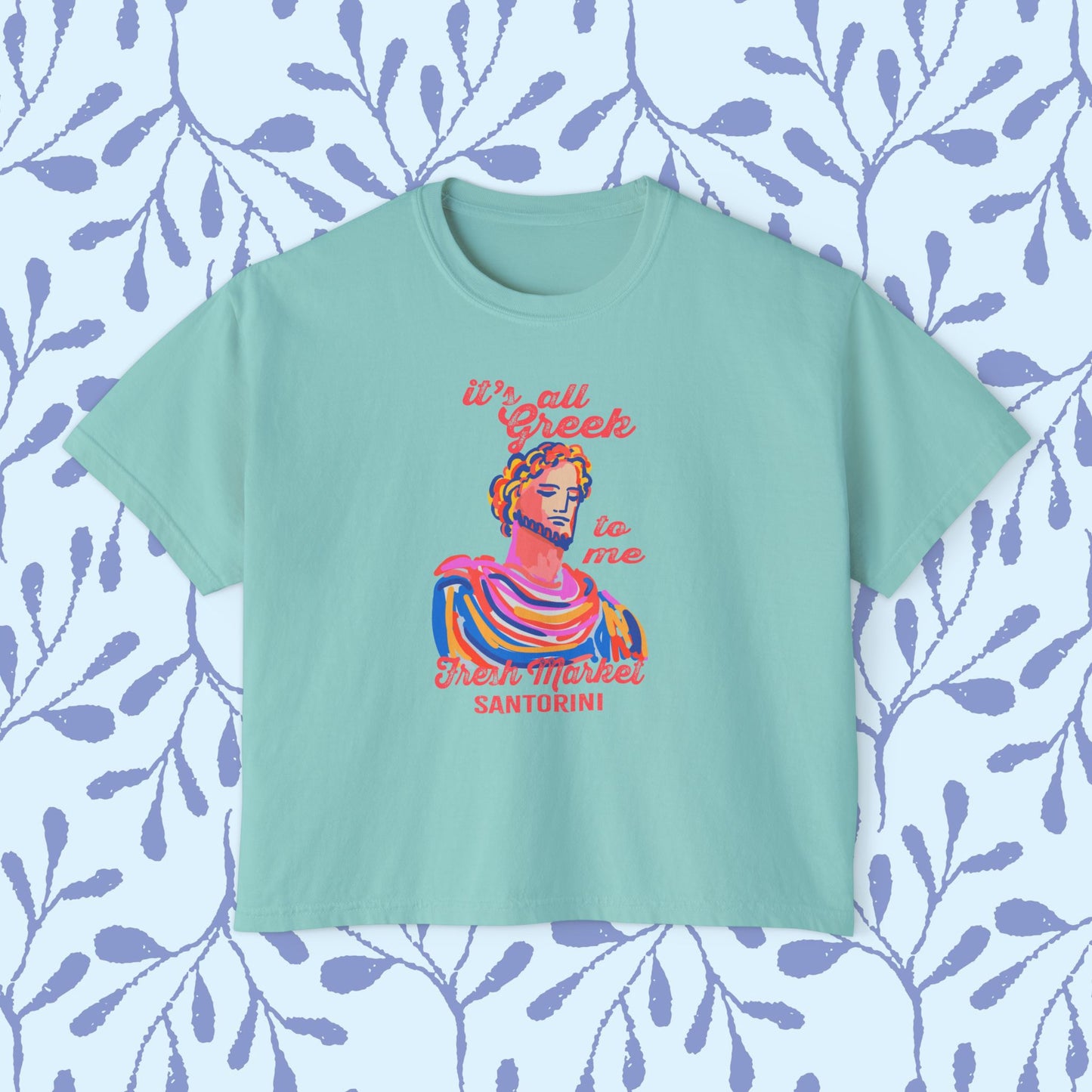Women's Boxy Tee - 'It's All Greek To Me' Santorini Art Bust Graphic