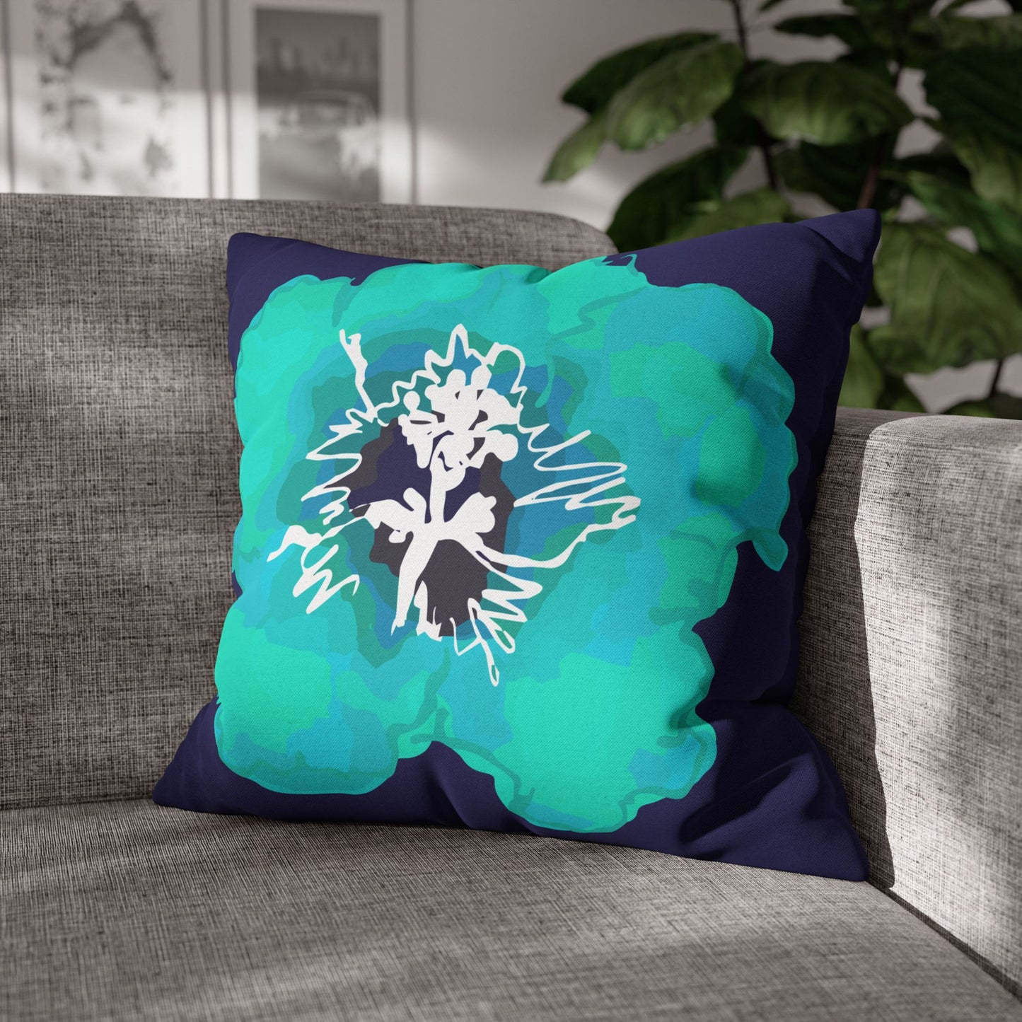 Deep Blue Azalea Floral Decorative Pillowcase, Art Decor, Home Accent, Living Room, Gift for Flower Lovers, Flower Design Cushion Cover