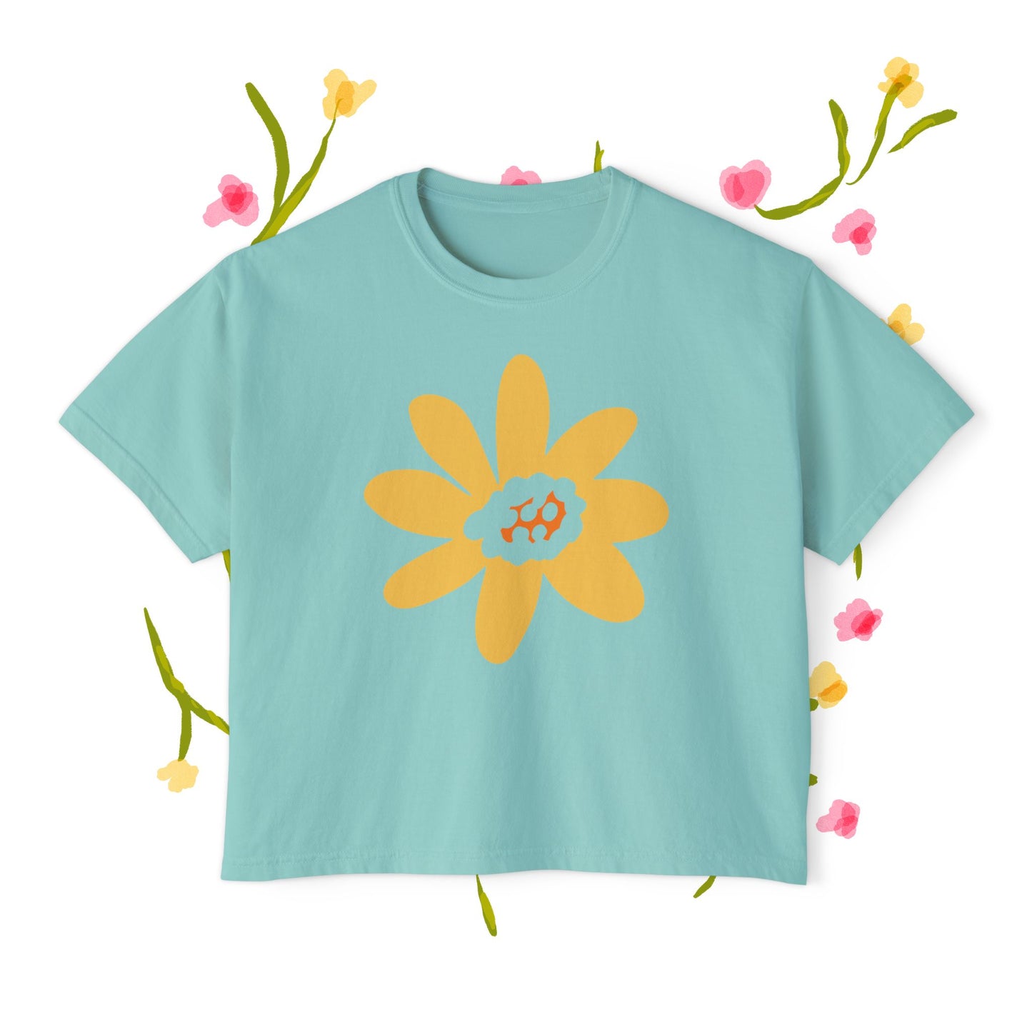 Sunny Floral Women's Boxy Tee - Casual Comfort for Every Occasion