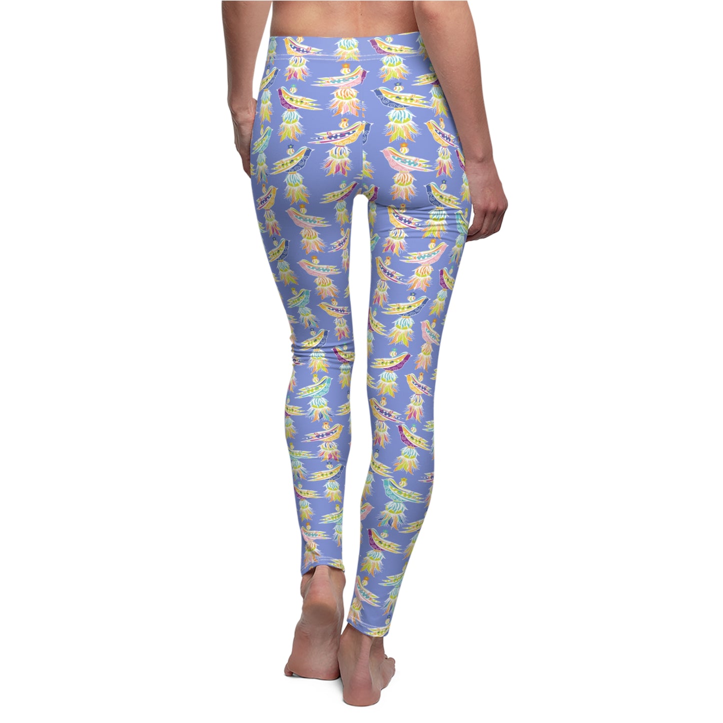 Pastel Tassel Bird Pattern Leggings — Women's All-Over Print Casual Leggings