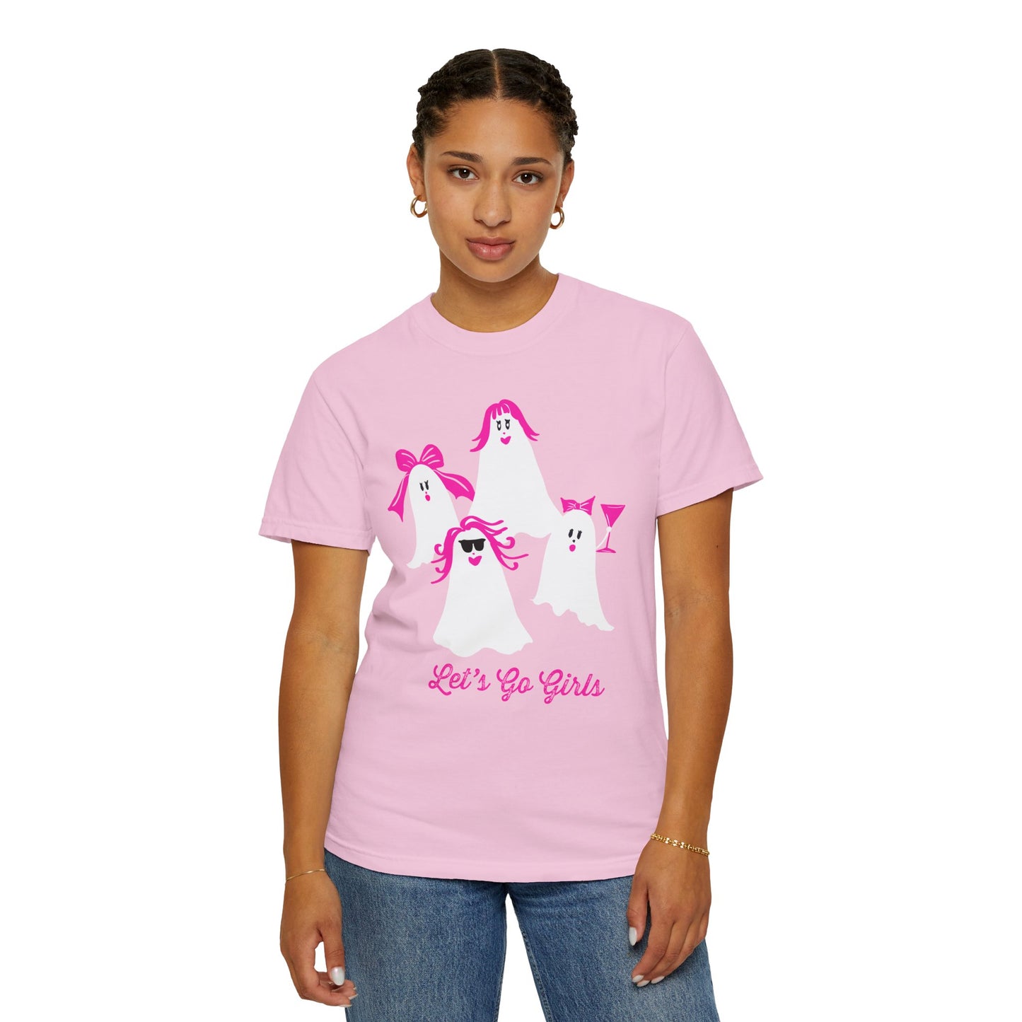 "Let's Go Girls"  Spooky Chic T-Shirt, Halloween Fashion, Pink Ghost-Inspired Tee, Cute Casual Wear, Unisex Graphic Shirt, Trendy Fall Style