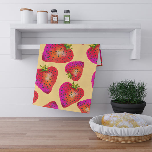 Colorful Strawberry Design Tea Towels, Fun Kitchen Decor, Perfect for Gifts, Summer Entertaining, Vibrant Home Accessories, Baking