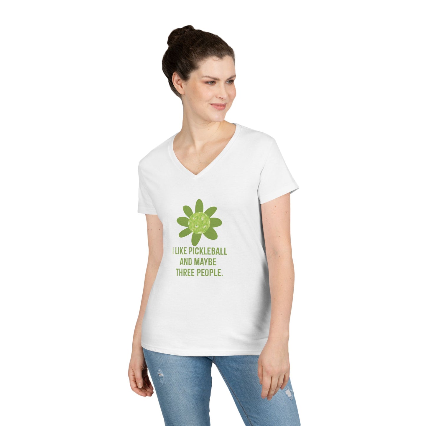 "I like Pickleball and Maybe three People" Humourous Whimsical V-Neck Tee, Fun T-Shirt for Pickleball Lovers , Gift for Friends, Eco-Friendly Apparel, Casual Wear