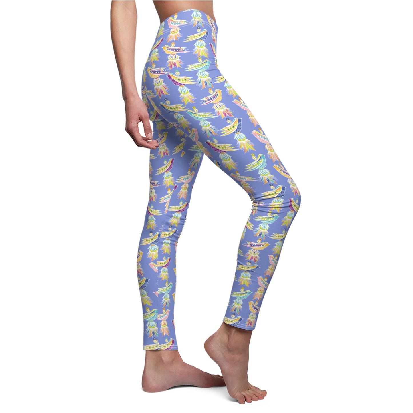 Pastel Tassel Bird Pattern Leggings — Women's All-Over Print Casual Leggings