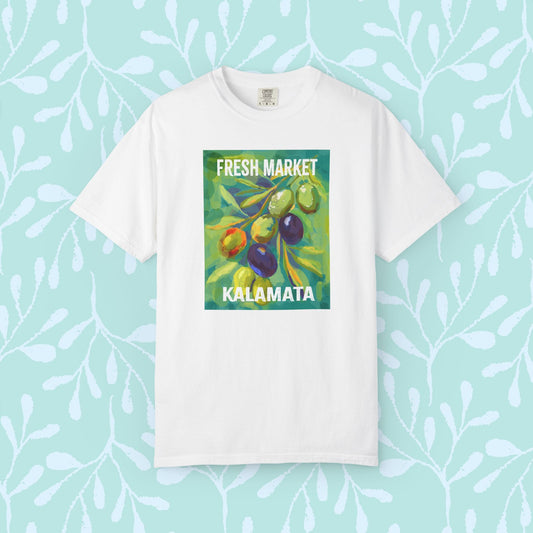 Vibrant Greek Olive Grove T-Shirt, Perfect for Farmers Markets, Foodie Gifts, Art Lovers, Summer Outings, Unisex Casual Wear