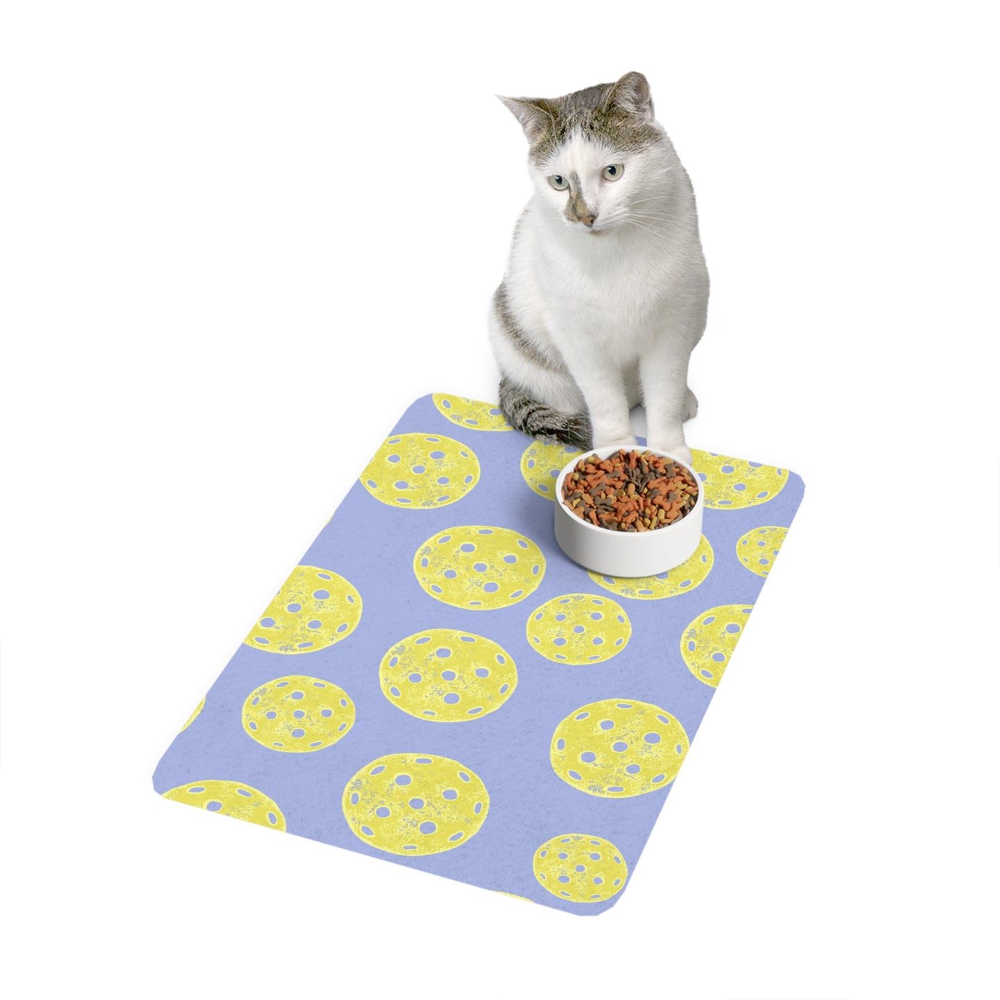 Yellow Pickleball Pattern Cat Food Mat (12x18)