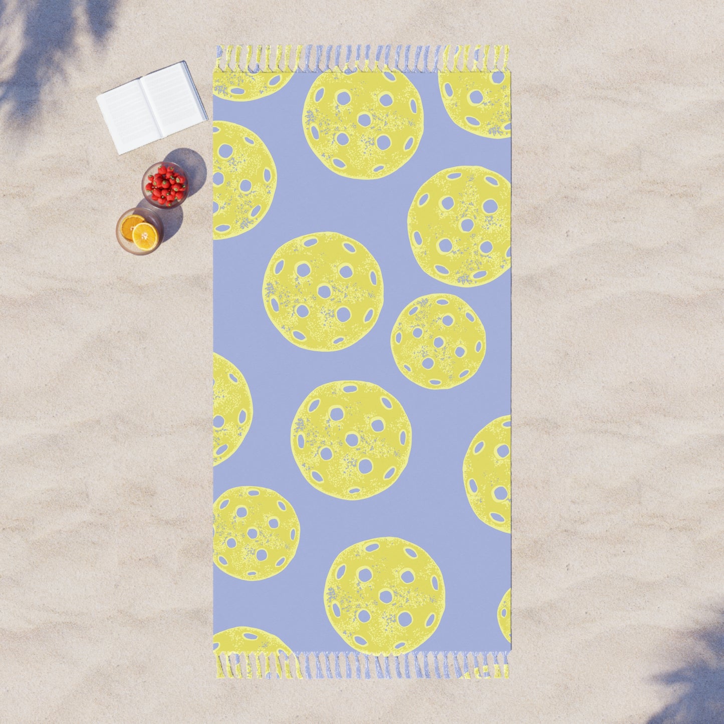 Boho Yellow and Periwinkle Pickleball Beach Towel — Lightweight Fringe Turkish Towel