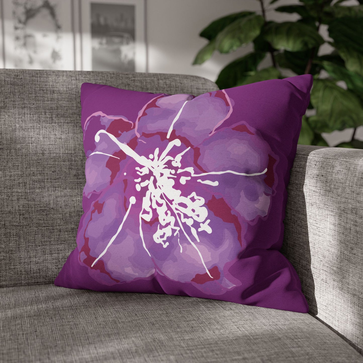 Azalea Bloom Purple Floral Pillowcase, Floral Home Decor, Modern Accent Pillow, Gift for Her, Boho Style Cushion Cover