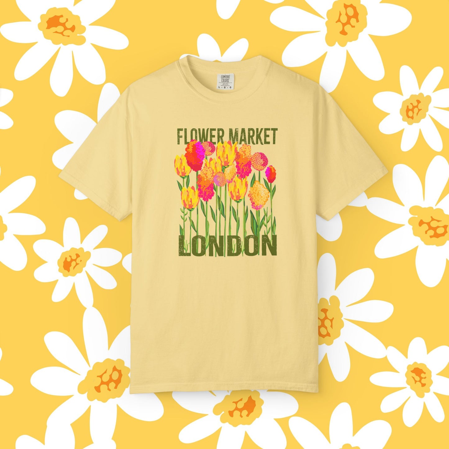 London Flower Market T-Shirt | Garment-Dyed Unisex Tee | Spring Fashion, Gift for Garden Lovers, Fashion Statement, Summer Style
