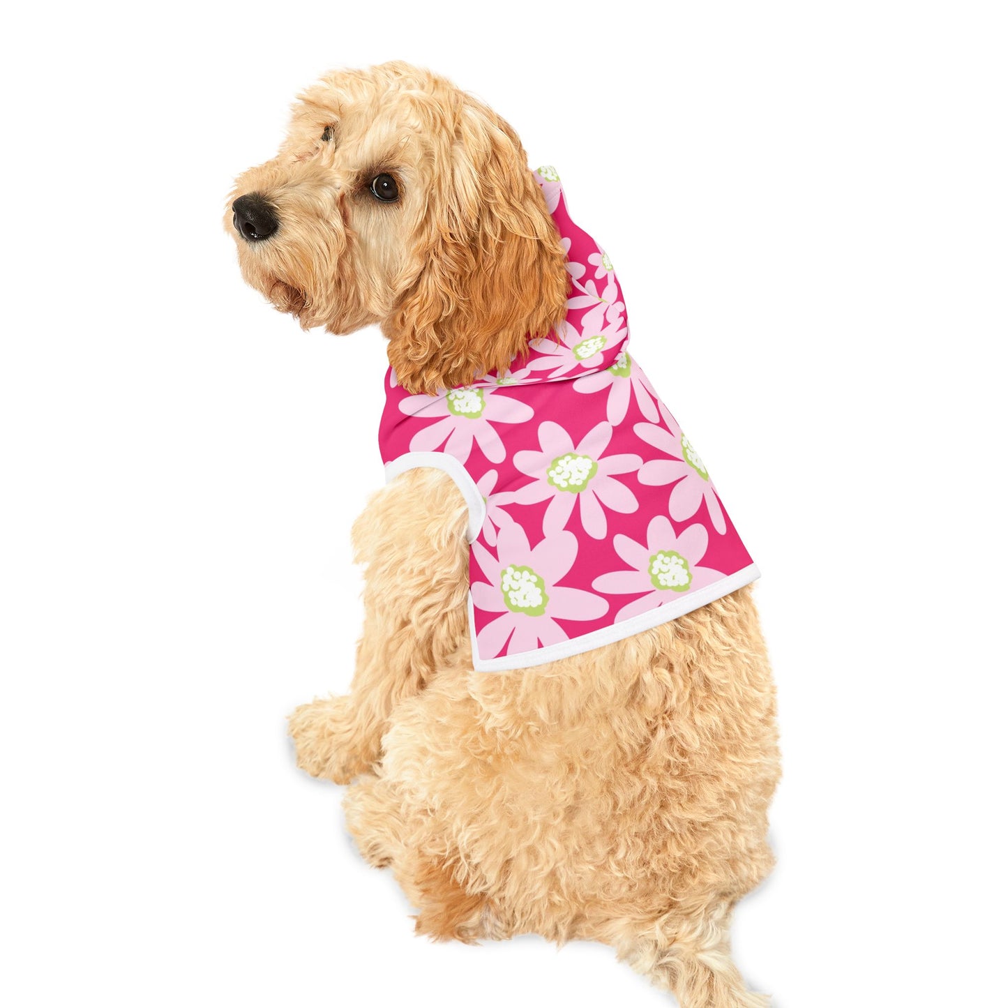 Floral Pink Daisy Pet Hoodie for Fashionable Pets, Cozy Dog Sweatshirt, Cute Cat Outfit, Pet Clothing Gift, Spring Pet Apparel