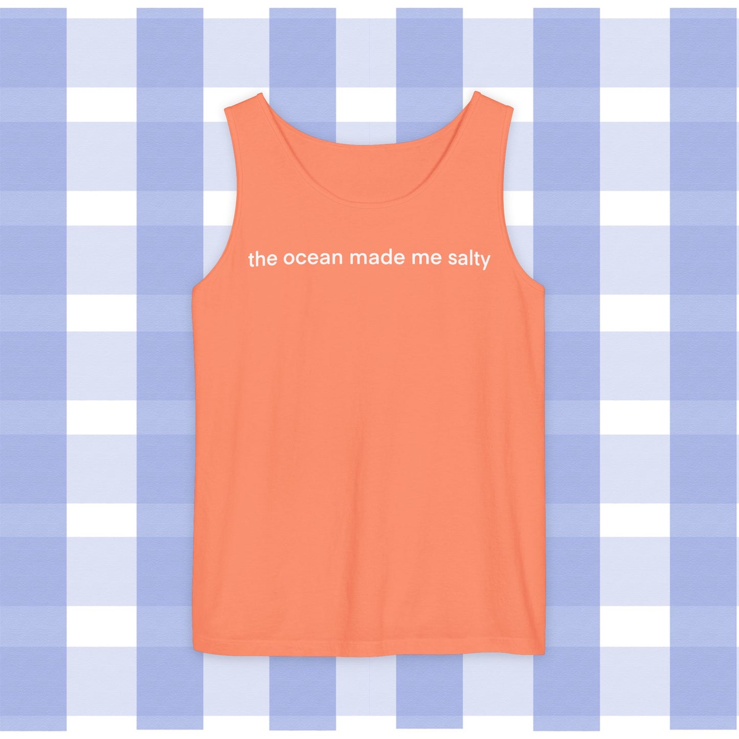 Tank Top — "the ocean made me salty" Pink Text Beach Tank