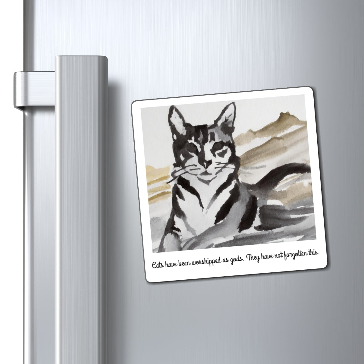 Cat Quote Magnet — "Cats have been worshipped as gods" Watercolor Cat Refrigerator Magnet