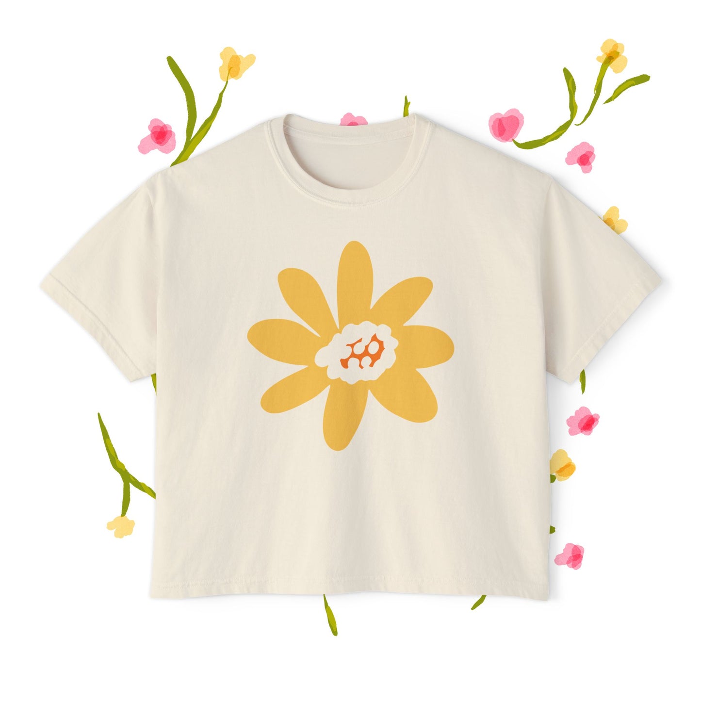 Sunny Floral Women's Boxy Tee - Casual Comfort for Every Occasion