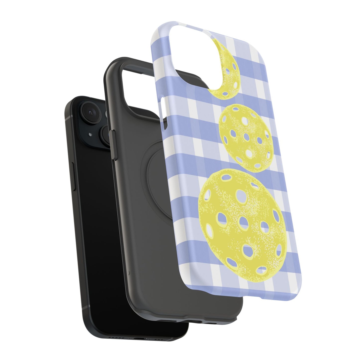 Pickleball Pattern Phone Case — Yellow Pickleball on Blue Gingham Impact Case