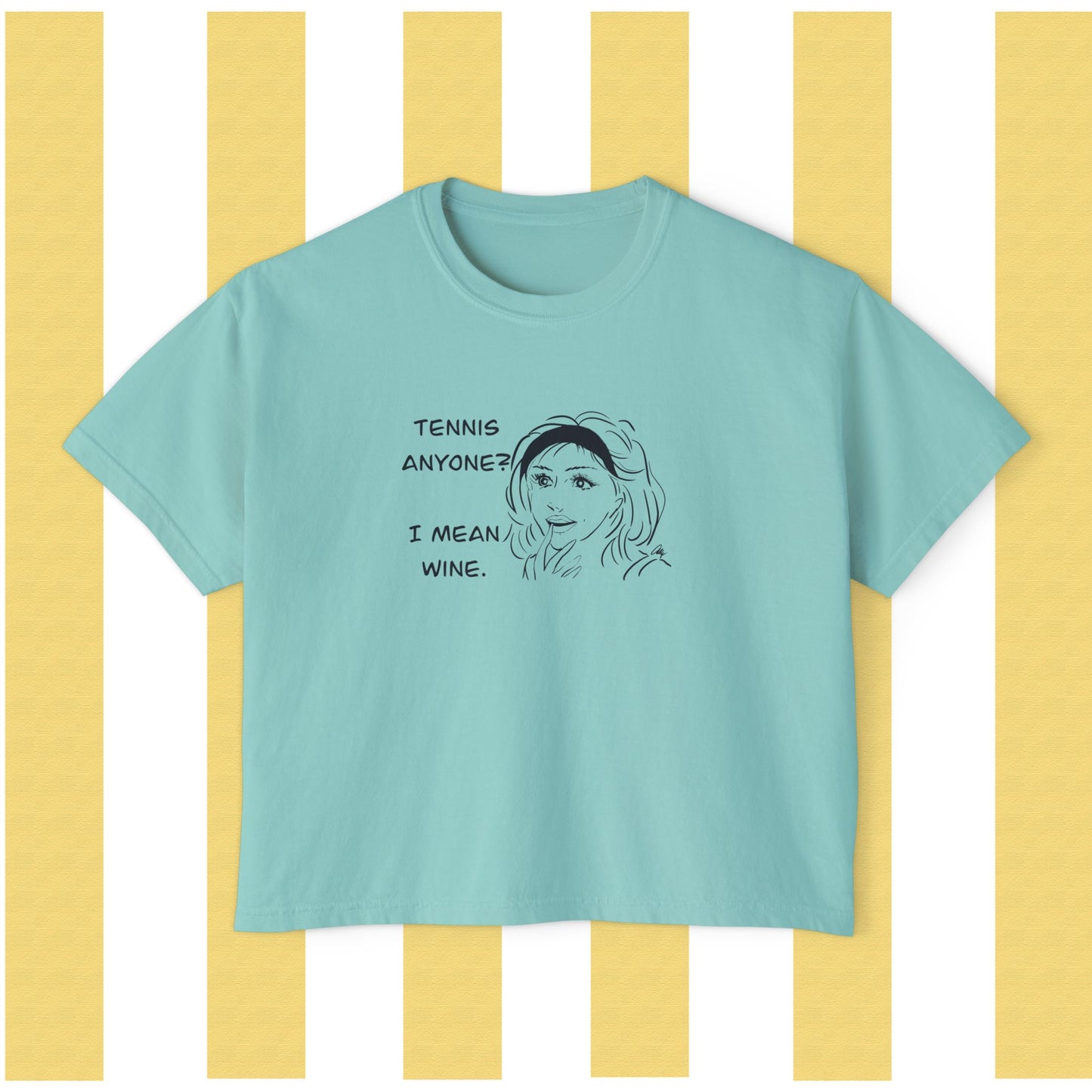 Tennis Anyone? I Mean Wine. Boxy Tee — Casual Women's Graphic Shirt