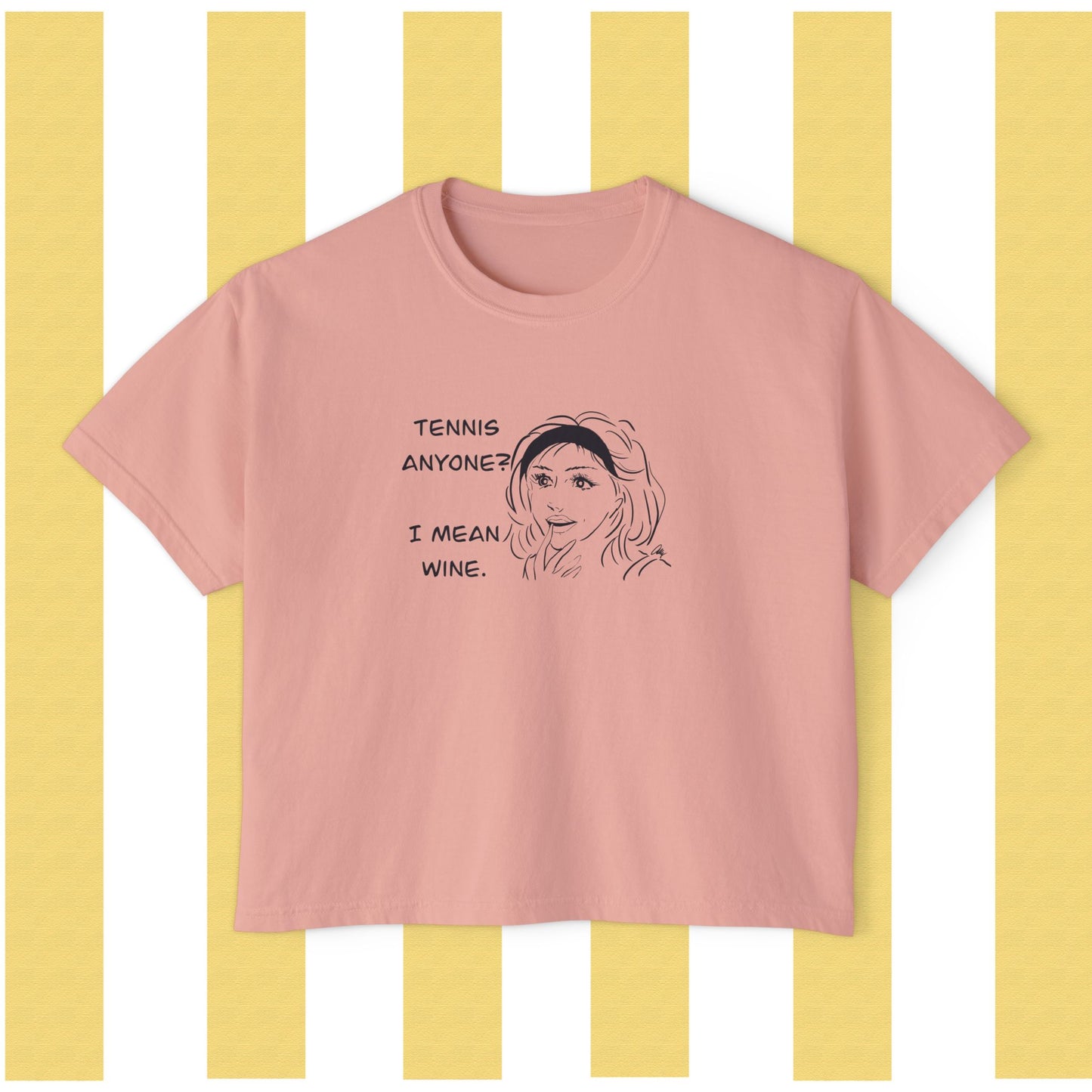 Tennis Anyone? I Mean Wine. Boxy Tee — Casual Women's Graphic Shirt