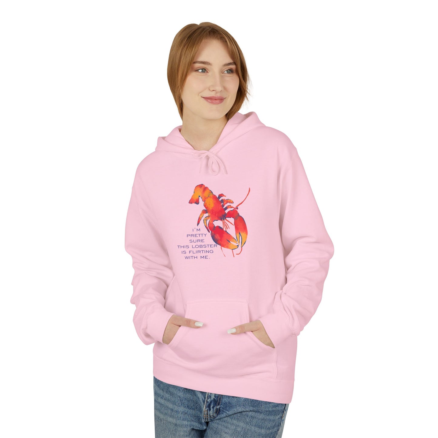 IS THIS LOBSTER FLIRTING WITH ME? Lobster Love Hoodie - Fun Unisex Lightweight Hooded Sweatshirt for Seafood Lovers, Casual Wear, Summer Vibes, Beach Outings, Gift Idea