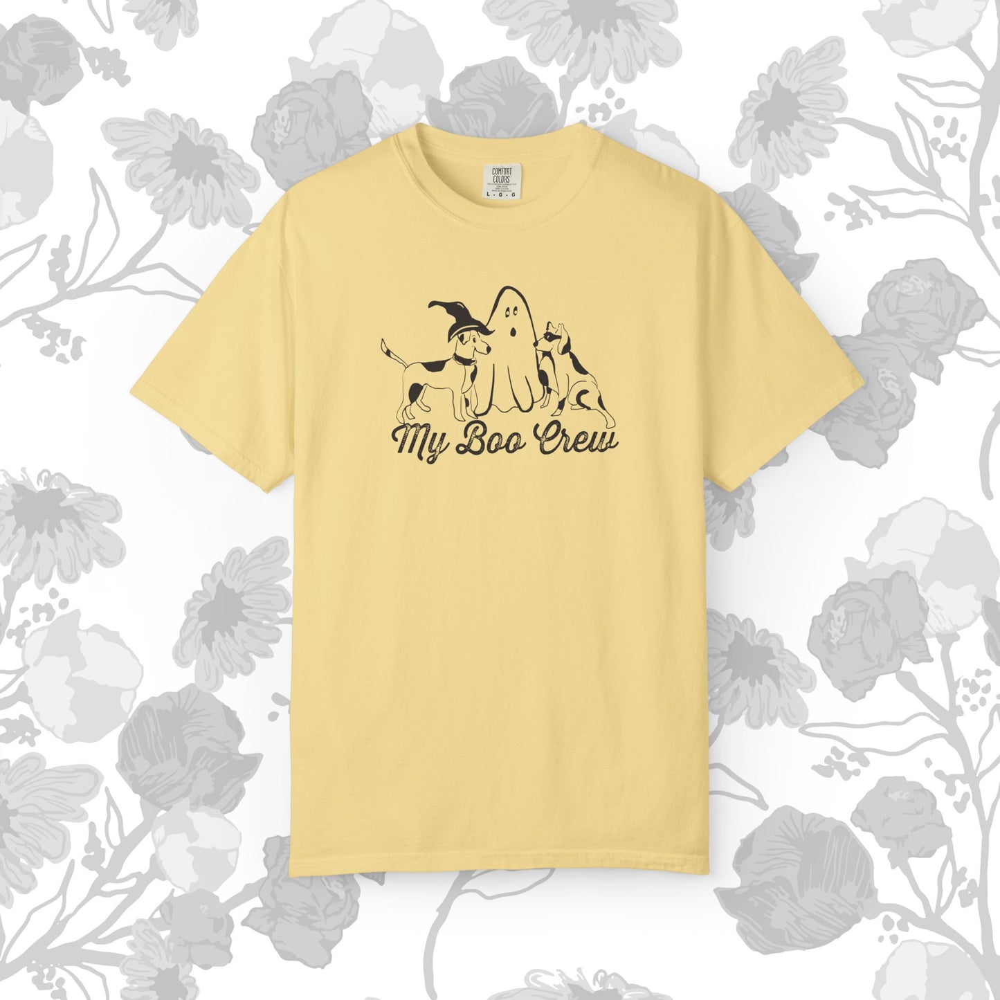 My Boo Crew Halloween T-Shirt, Cute Dog Ghost Tee, Unisex Garment-Dyed Shirt, Pet Lovers Gift, Autumn Apparel, Fun Halloween Outfit