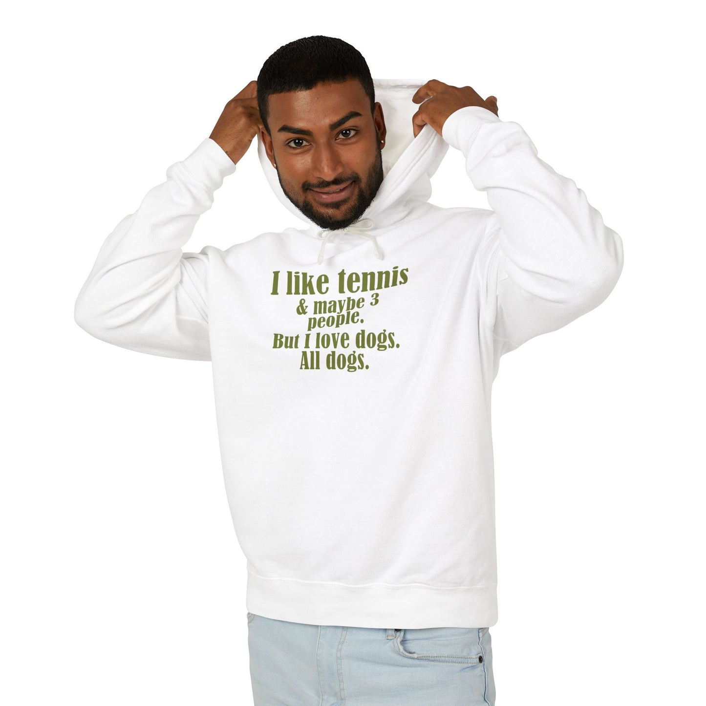 "I like tennis and maybe three people, but I love all dogs." Pickleball Lover's Hoodie | Sports Sweatshirt, Funny Pickleball Gift, Activewear, Unisex Apparel, Fun Sportswear