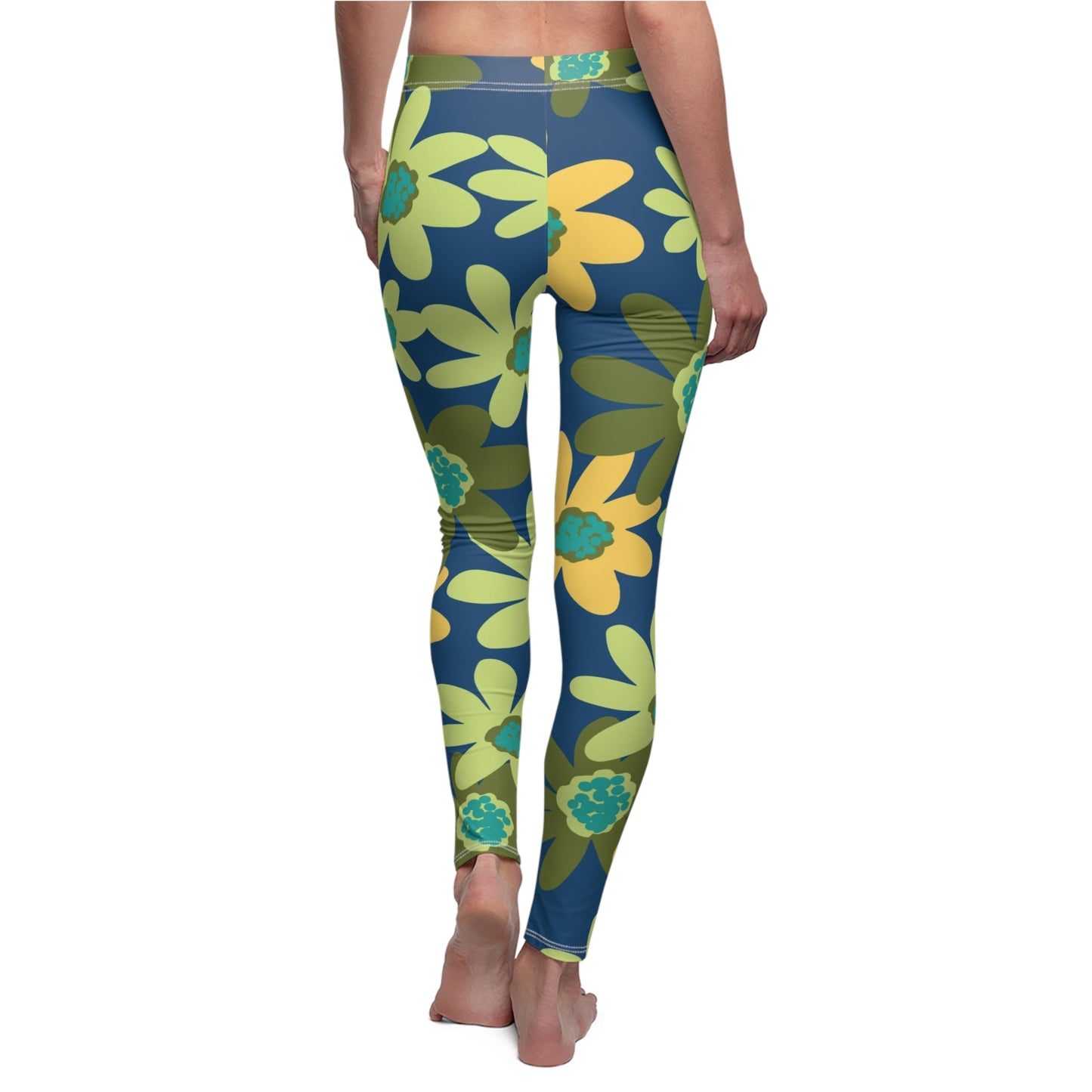 Floral Retro Daisy Leggings — Green & Teal All-Over Print
