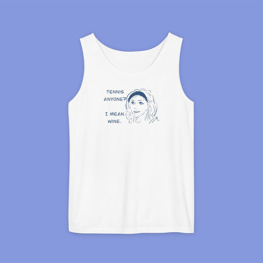 TENNIS ANYONE?  I MEAN WINE.: Tennis and Wine Tank Top - Cute Summer Tee for Wine Lovers, Sports Enthusiasts, Perfect for Gifts, BBQs, Parties