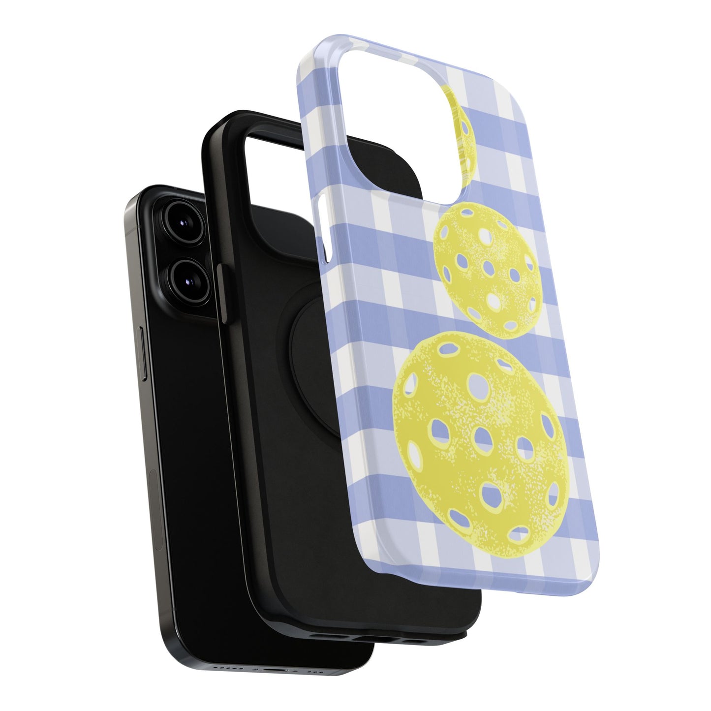 Pickleball Pattern Phone Case — Yellow Pickleball on Blue Gingham Impact Case