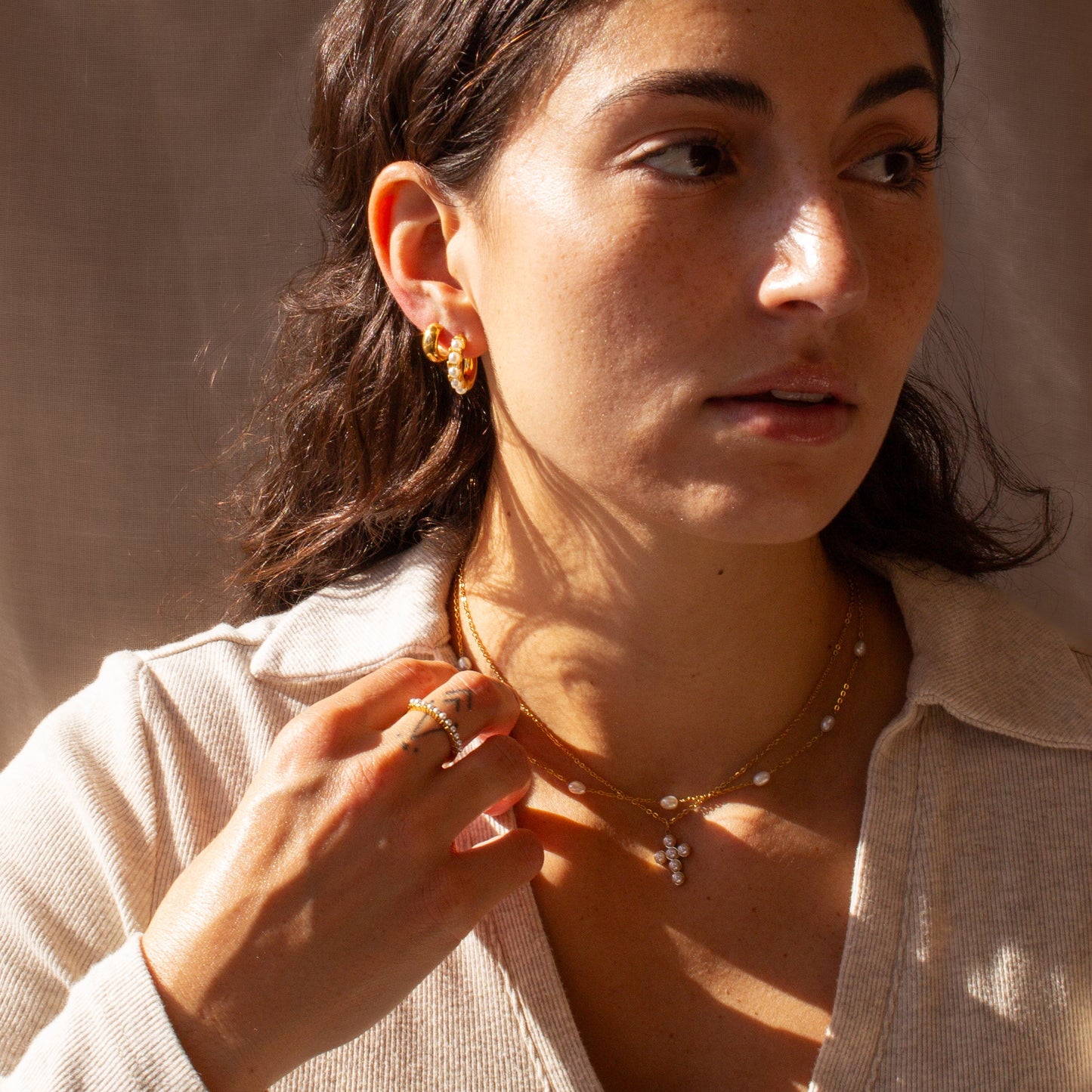 Gracie Pearl Hoop Earrings