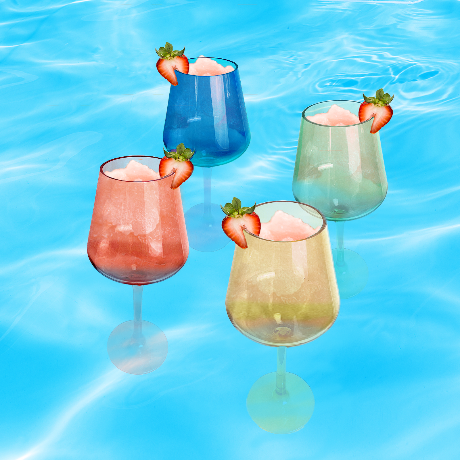Floating Wine Glasses for Pool (18 Oz | Set of 8) That Float | Shatterproof Poolside Wine Glasses | Beach Cups Glass | Outdoor Tritan Plastic Wine Glasses with Stem, Plastic Glassware DISHWASHER SAFE-1