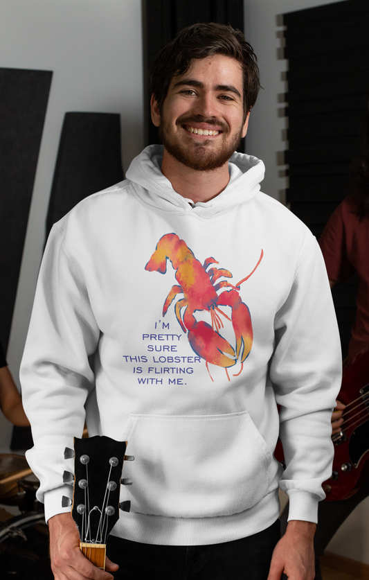 IS THIS LOBSTER FLIRTING WITH ME? Lobster Love Hoodie - Fun Unisex Lightweight Hooded Sweatshirt for Seafood Lovers, Casual Wear, Summer Vibes, Beach Outings, Gift Idea
