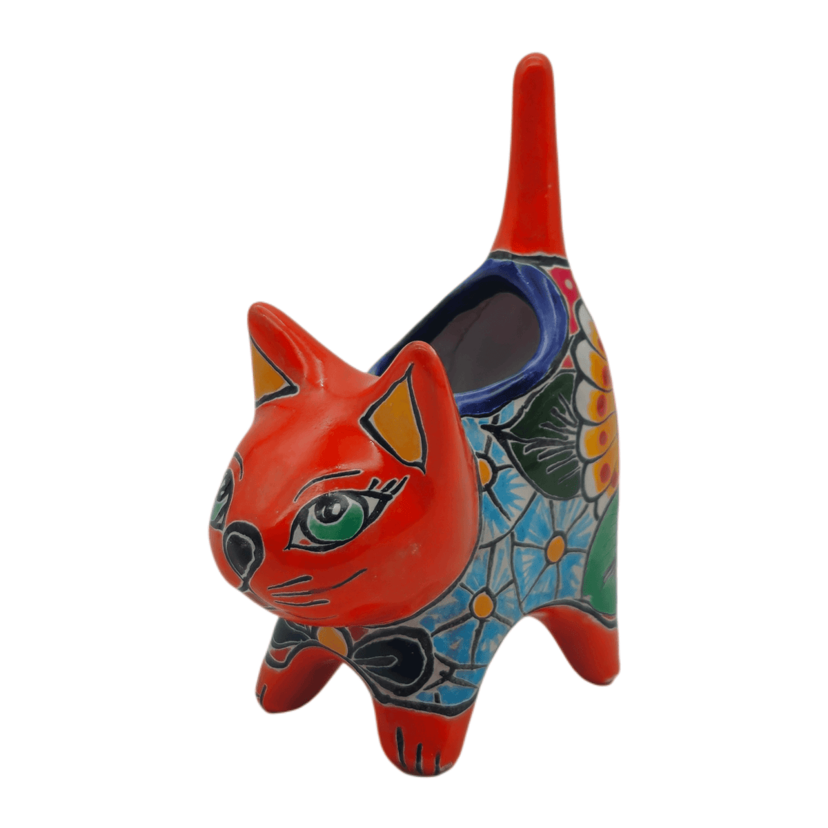 Small Talavera Cat Planter | Colorful Mexican Ceramic Decor