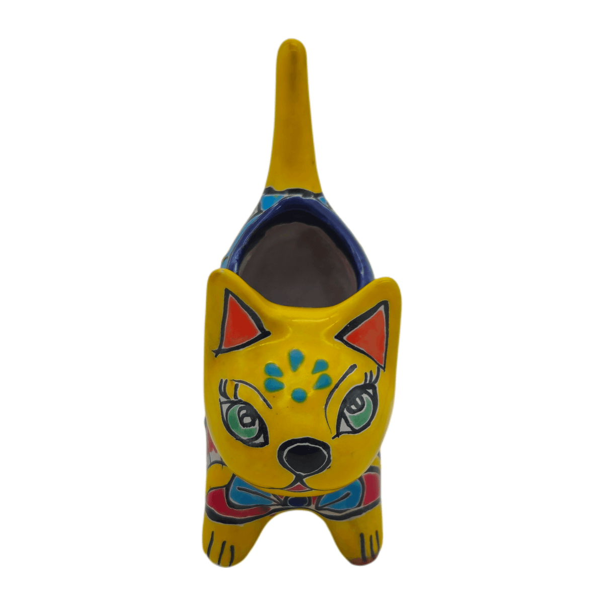 Small Talavera Cat Planter | Colorful Mexican Ceramic Decor